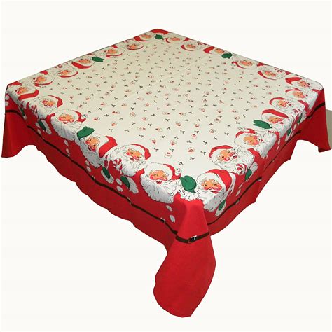 Christmas and Santa Clause vinyl tablecloth. This size is for a rectangular table measuring 60" x 102". Holiday Collection by Serafina Home is lightweight tablecloth that is 100% vinyl overlaying a 100% polyester flannel backing.. 