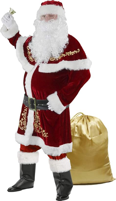 Dreamzfit - Adults Santa 5PC Set Costume Mens Father Christmas Suit with Hat, Beard and Belt - Holiday Xmas Festive Christmas Party Cosplay Outfit (Men: STD) 9. £1490. FREE delivery Tue, 3 Oct on your first eligible order to UK or Ireland. Or fastest delivery Tomorrow, 30 Sept. Only 15 left in stock.. 