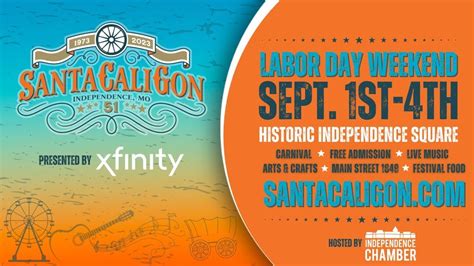 Santacaligon 2023 schedule. SantaCaliGon Days Festival - Main Stage Lineup Friday, Sept. 1, 2023 Hosted By Santa Cali Gon Days Festival. Event starts on Friday, 1 September 2023 and happening at The Independence Square, Independence, MO. … 