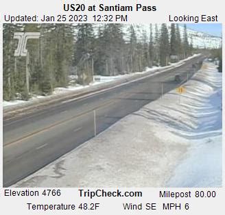 Road & Weather. Road Conditions Map; NOAA Forecasts; Custom Cameras; Trucking Center; Winter Travel. Chain Law; ... Un/Check All Northwest North Northeast West Central East Southwest South ... US20 at Santiam Pass. Temperature 46.4F Dew Point 28.0F Rel. Humidity 48%. Wind Direction W Wind Speed (Avg.) 5 mph Wind Speed (Gust). 