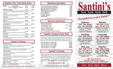 Santinis. Santini’s Chili Dog w/Cheese & Onions. $8.95. Filet of Fish Sandwich. $9.95. Deep Fried Fish and Chips. $11.95. Add any cheese, bacon or extra to your sandwich: $1.95–$2.50: All of our great sandwiches are prepared fresh and served on your choice of a sub roll, white, rye, wheat, pumpernickel, pita, wrap, Kaiser roll or sourdough. 