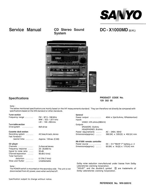 Sanyo dc x1000md cd audio stereo manuale di riparazione del sistema. - Toshiba dvd video cassette recorder d vr7 manual.