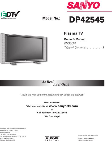 Sanyo flat panel television user manual. - Guida dietnel des sports dendurance 2e edizione.