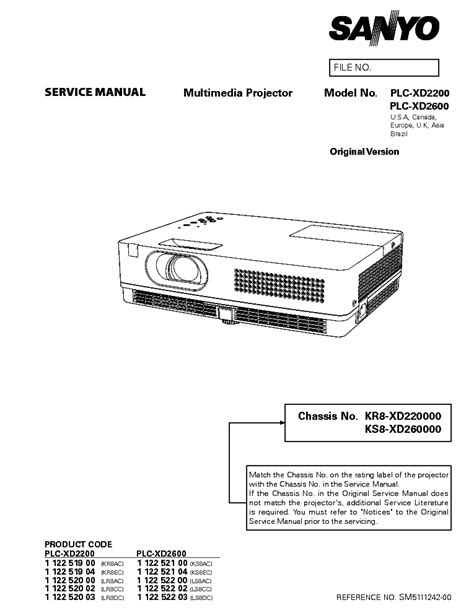 Sanyo plc xd2200 plc xd2600 projector service manual. - Repair manual for ansonia chiming wall clock.