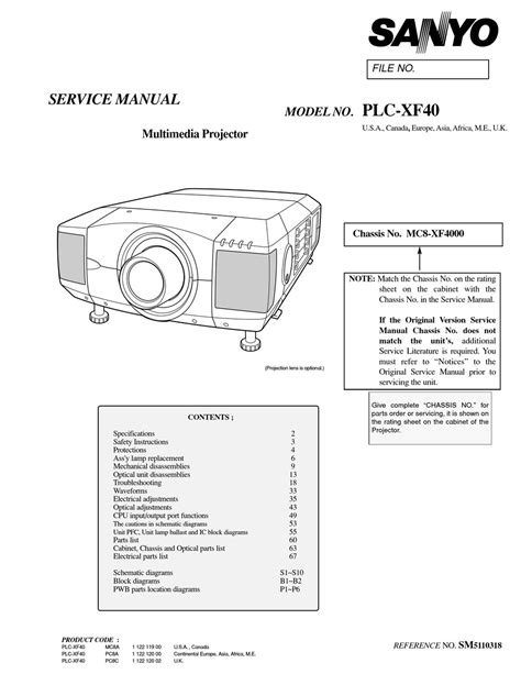 Sanyo plc xf40 multimedia projector service manual. - Inventário analítico da coleção martins pinheiro.