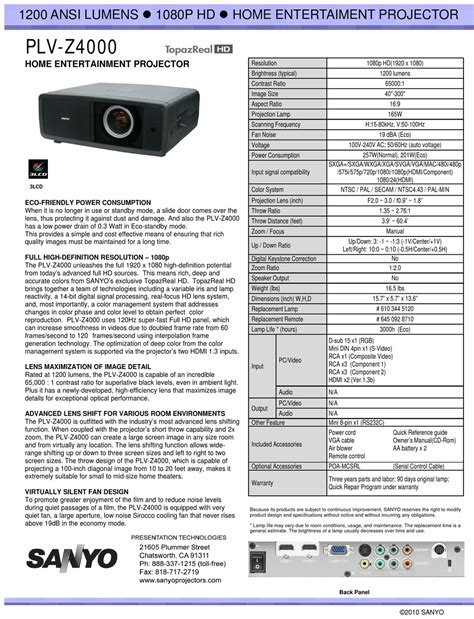 Sanyo plv z4000 multimedia projector service manual. - Das meer als quelle der völkergrösse..