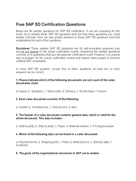Sap Sd Certification Questions And Answers Pdf