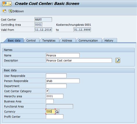 Sap cost center master data table.  You can use the transaction code SE16 to vie...