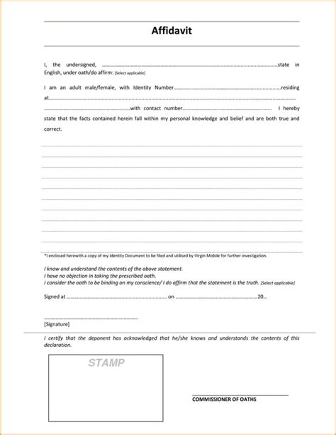 Saps Blank Affidavit Form Forms NDkxOA Resume Examples