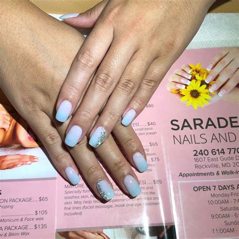 Saradet Nails & Spa 1607 East Gude drive Rockville, MD 20850 Telephone: 240 614 7708 Open 6 days week Monday to Friday: 10am to 5pm Saturday: 9am to 5pm Sunday : closed Thank you. 