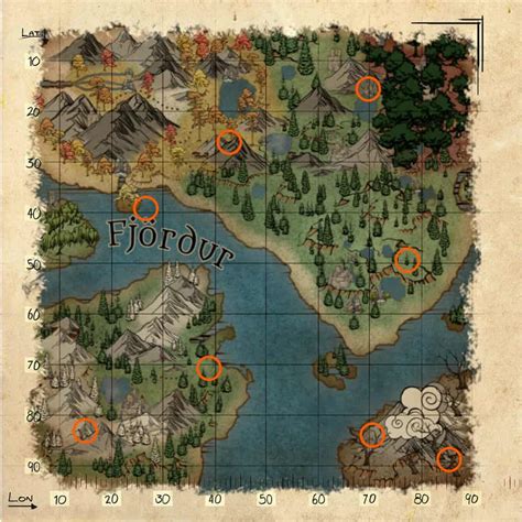 Resource Map/Fjordur. This article is about locations of resource nodes. For locations of explorer notes, caves, artifacts, and runes on Fjordur, see Explorer Map/Fjordur. An interactive map of resource node locations on Fjordur..