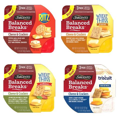 Sargento snack packs. Sargento balanced breaks cheese and crackers variety pack, Sargento balanced breaks cheese and crackers pepper jack and colby-jack natural cheeses and ritz mini crackers At home or on-the-go - enjoy a balanced snack at home, in the office or pack one for school Breaktime favorite - next time hunger strikes, do more than have a snackâ€¦ make ... 