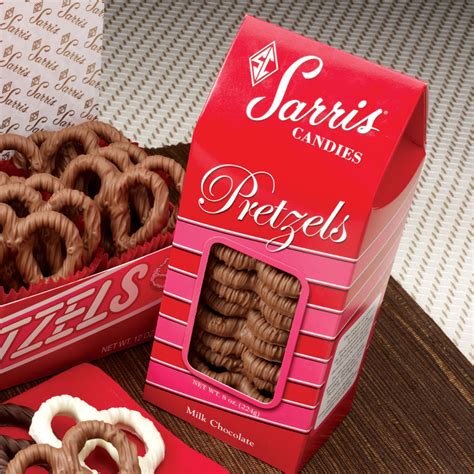 Sarris - Sarris Candies, Inc., is a specialty chocolate and candies company. ts products incl ude boxed chocolates, pretzels and popcorn, bars and pails, brittle and roasted nuts, sugar free, individually wrapped items, mints, cookies, fondue, and baking chocolates. Read more.
