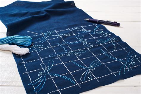Sashiko stitching. When stitching the sashiko design with your long needle, you will be gathering as much as 3 or 4 inches of fabric onto it at once, with even running stitches. … 