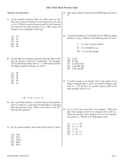 Sat Math Hard Practice Quiz