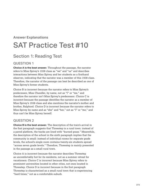 SAT ANSWER EXPLANATIONS RE 2 SAT PRACTICE TEST #1 ANSWER EXPLANATIONS Reading and Writing Module 1 (33 questions) QUESTION 1 Choice B . is the best answer because it most logically completes the text's . discussion of Ochoa's prediction that humans will one day need to live in places other than Earth.. 
