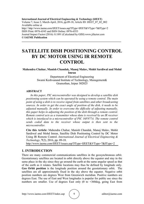 Satellite Dish Positioning Control By Dc Motor Using Ir