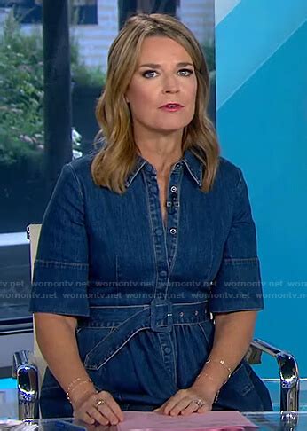 Savannah Guthrie on Today on NBC was spotted wearing this white pinstripe top on Today on May 18 2023's episode. Savannah's Top is the Skinner Ruffle-Trim Top by G. Label . Savannah's Shoes is the Floral-Appliquéd Sandals by Prada.. 