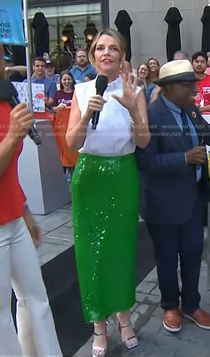 Show: The Today Show. Episode: February 22, 2024. Brand Product : Frame. Buy: Neiman Marcus. Saks Fifth Avenue. See more fashion from The Today Show HERE. See more of Savannah Guthrie's fashion HERE. Description: The Vent-Front Denim Midi-Skirt in Pearl District.