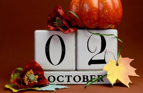 Save The Date White Block Calendar For October 2nd Stock Image Image