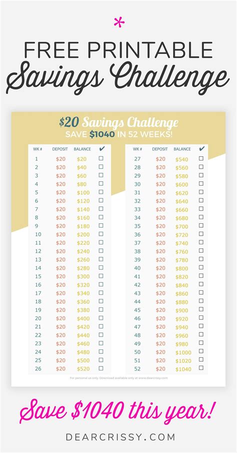 Savings Challenge Free Printable