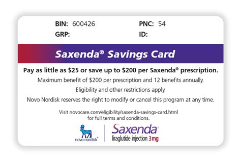 Your Saxenda Savings Card is ready for use. Just present it to the pharmacist when you fill your prescription. To access full Prescribing Information, visit www.novonordisk-us.com, click on “Patients” and then “Products”. Please visit www.saxenda.com in order to obtain Important Safety Information for tresiba.. 
