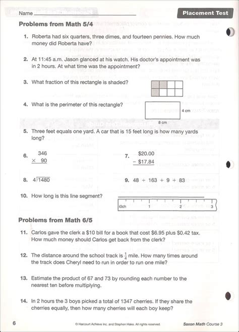 Saxon math course 3 tests pdf. NOTE : Nicole the Math Lady does not currently provide video lessons for Grades K-2 and Calculus. If you are coming from a different curriculum, you can use these Saxon Math Placement Tests to see where it's recommended your child start Saxon Math. 