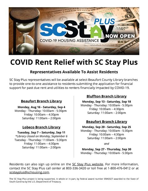 The SC Stays housing assistance program will provide low-income residents up to six months (or $7,500) of rent or mortgage payments for eligible applicants. The application period is currently open, and applications can be submitted to SC Stays online at scstay.org or over the phone at 833-985-2929. Assistance will be provided until program …. 
