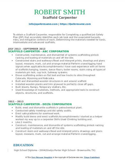 Scaffold Carpenter Resume Samples QwikResume