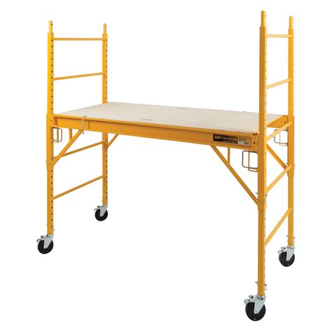 Our standard 5′ x 5′ set meets and/or exceeds all OSHA regulations. The frames have two ladder rungs and utilize gravity flip locks for cross brace attachment. To maximize the life and longevity of our scaffold sets we apply a high visibility yellow polyester powder-coating. Weight. 98.7 lbs. Frame Dimensions. 5' W X 5' H. Distance Between .... 