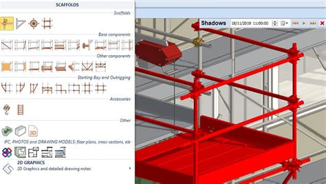 Scaffold software.  Model in 3D with intelligent objects fixed metal scaffolding frames w...