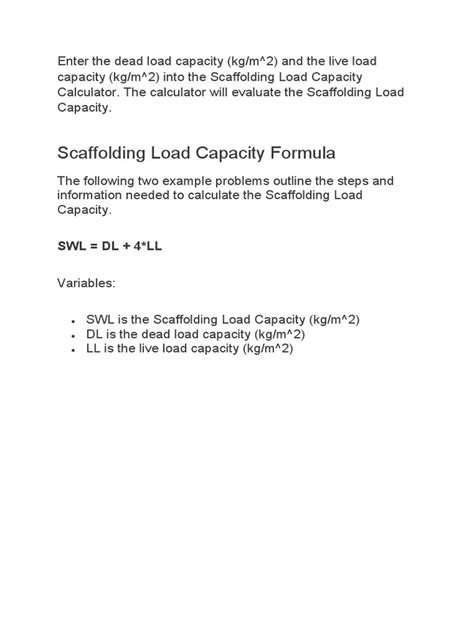 Scaffolding load calculation formula pdf.  It summarizes The document provides design da...