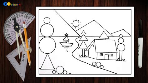 Scenery pictures easy.  Choose basic shapes and lines.  Download and use ...