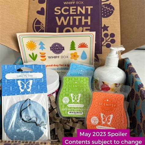 Oct 4, 2023 · Scentsy Whiff Box Spoiler | October 2023. Cherries Jubilee Scentsy Bar. Rum Pum Plum Scentsy Bar. Mint to be Merry Scentsy Bar (November Scent of the Month. Eucalyptus Wreath Scentsy Hand Soap. Arctic Kiss Scentsy Washer Whiffs. Holly The Hippo Scentsy Buddy Clip (Whiff Box Exclusive) Copy of the ... . 