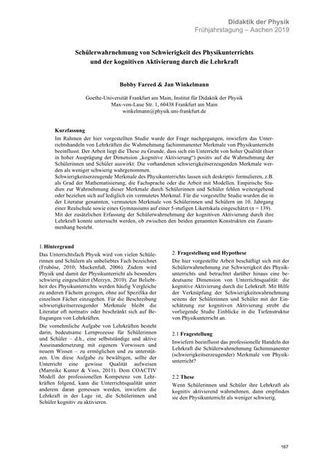 Schülerwahrnehmung von Schwierigkeit des Physikunterrichts und …