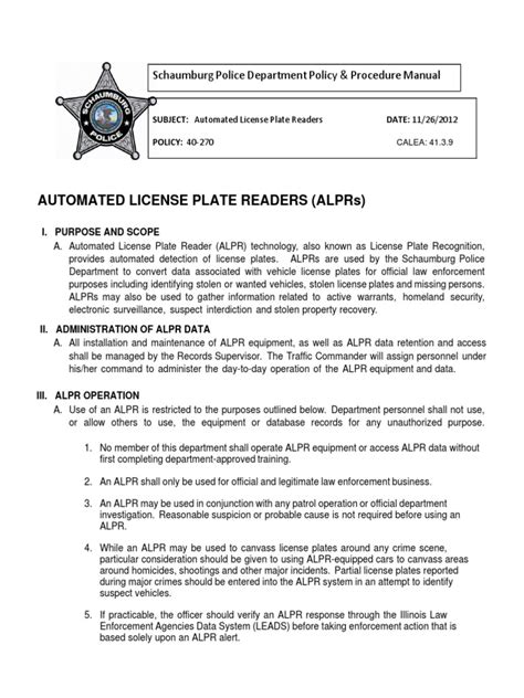 Schaumburg Police Department Policy & Procedure Manual - ALPR