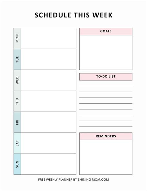 Schedule Template Weekly Free