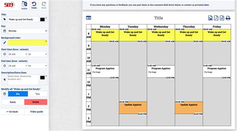 Create your own cleaning schedule, fitness schedule, work schedule and more with Visme’s free schedule maker. Start with a template or build your own fully customized schedule in the design dashboard. Then add a table from the Data section of the left-hand panel and set the rows and columns based on your schedule – hours, days, weeks or months.. 