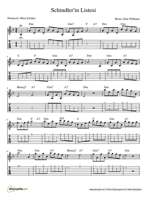 Schindler'in Listesi: Beste: John Williams Notasyon:.