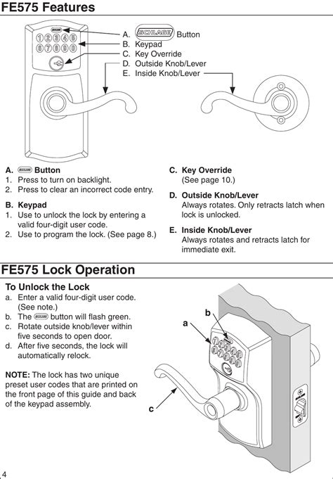 View online or download Schlage FE575 User Manual, Installation Instructions ... User Manual, Programming/Operating Manual, ... Schlage BE365 FE575 FE595 Manual.. 