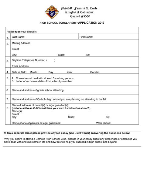 Scholarship Application Form Template