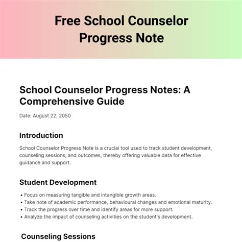 School Counseling Progress Notes Sample