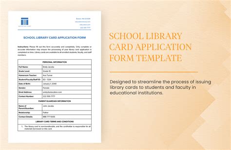 School Library Card Application Form Template in Word, PDF, Google Docs