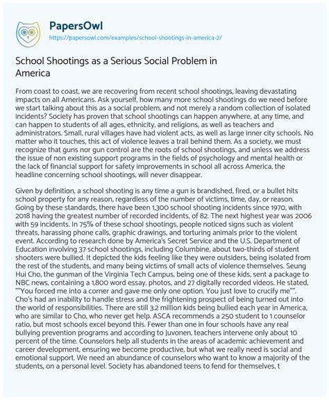 School Shootings as a Serious Social Problem in America