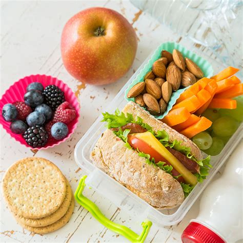 School snacks. 50 Packable School Lunch Ideas. Homemade lunchable: crackers + cheese + deli meat. Pinwheel sandwich: tortilla + cream cheese + turkey + provolone cheese + lettuce. Soup in a thermos + roll. Chopped salad with chopped veggies, boiled eggs, deli meat. Veggie-packed pizza rolls. Muffins with a cheese stick. 