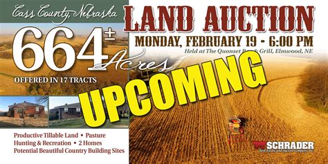 LAND AUCTION, 520+/- Acre McClain County Oklahoma Land Auction Offered in 23 Tracts Thu, Jun 25, 2015 Near Goldsby and Purcell, Oklahoma: ... 46 million in Schrader auction Farmland in six Wisconsin counties sold for a total of $46,194 million August 23-24, with Schrader Real Estate and Auction Company marketing the property and .... 