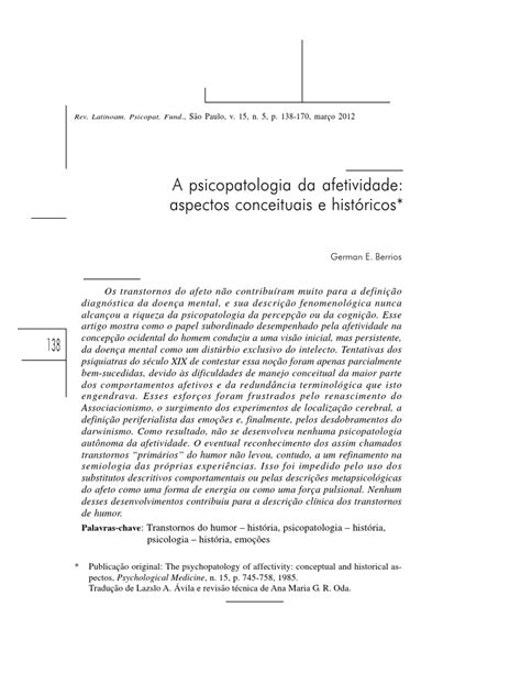 SciELO - Brasil - A psicopatologia da afetividade: aspectos conceituais ...