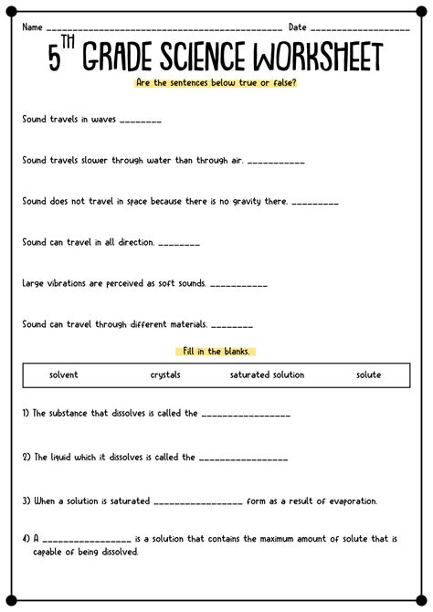Science 5th Grade Worksheets