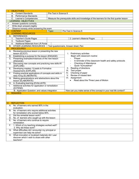 Science 8 PreTest Lesson Plan