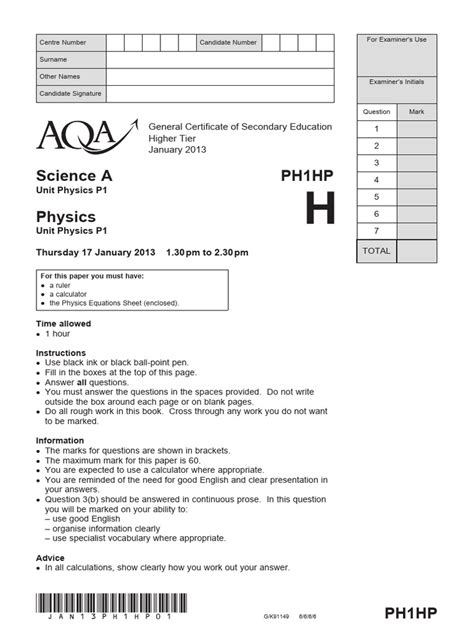 Science Aqa Ph1hp Answers